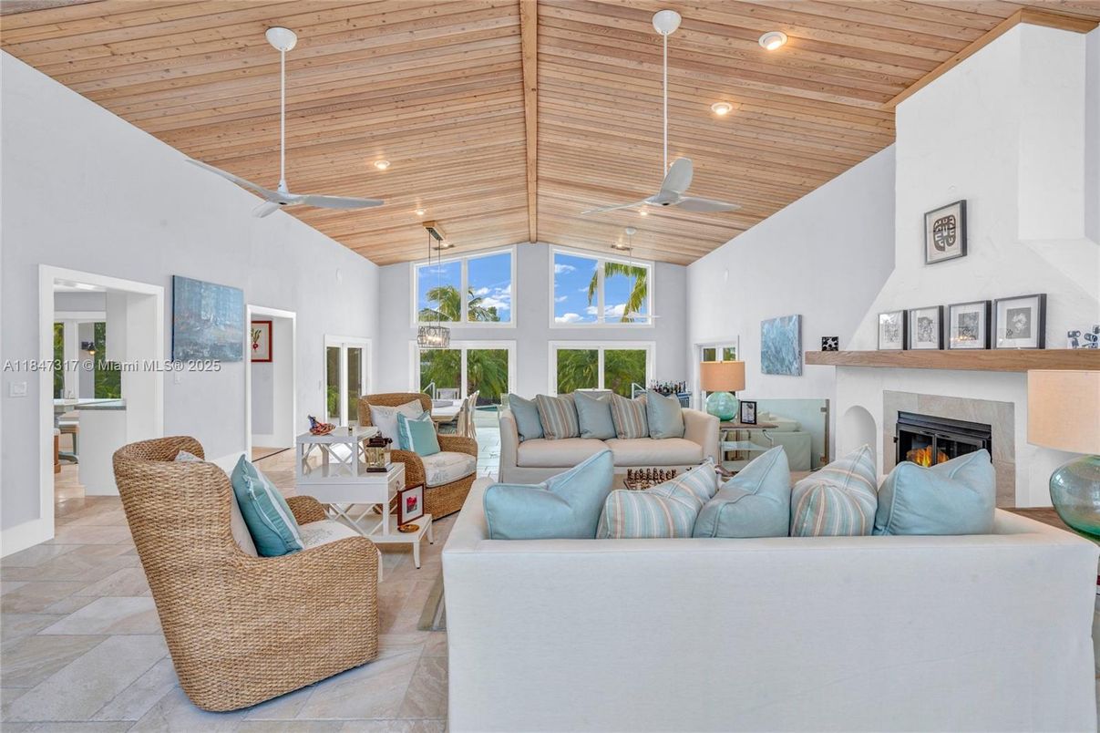 Fireplace, Interior, Living room, Recessed Lighting, Wooden Ceilings
