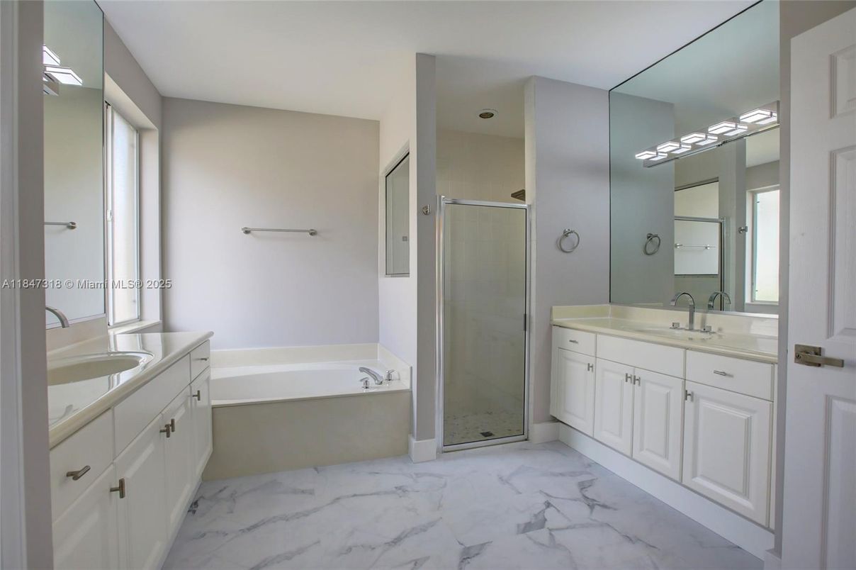Bathroom, Dual Sink Vanities, Glass Shower, Interior, Marble