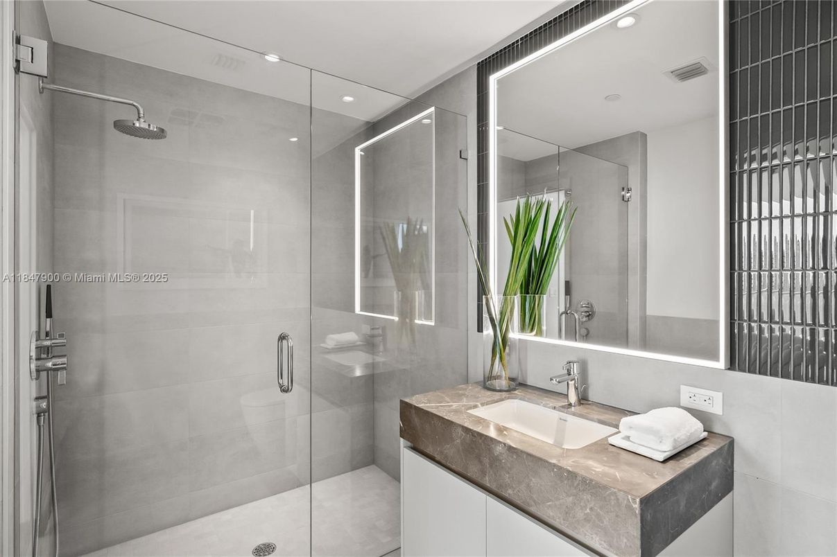 Bathroom, Glass Shower, Interior, Recessed Lighting
