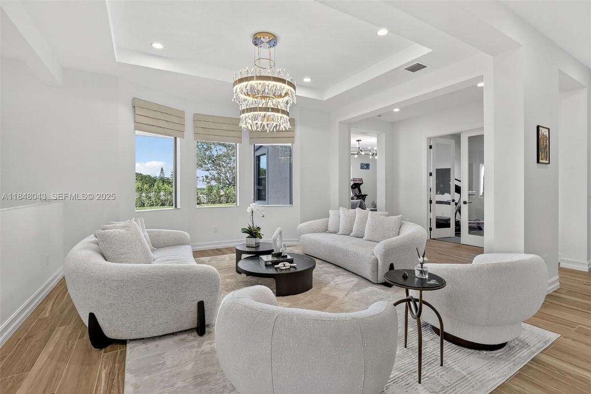 Chandelier, Interior, Living room, Recessed Lighting, Wood Texture Flooring