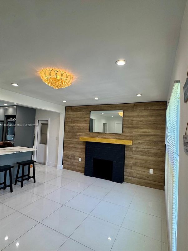 Fireplace, Interior, Recessed Lighting, Wooden Walls