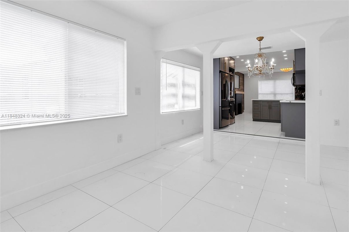 Chandelier, Empty room, Interior, Kitchen, Recessed Lighting