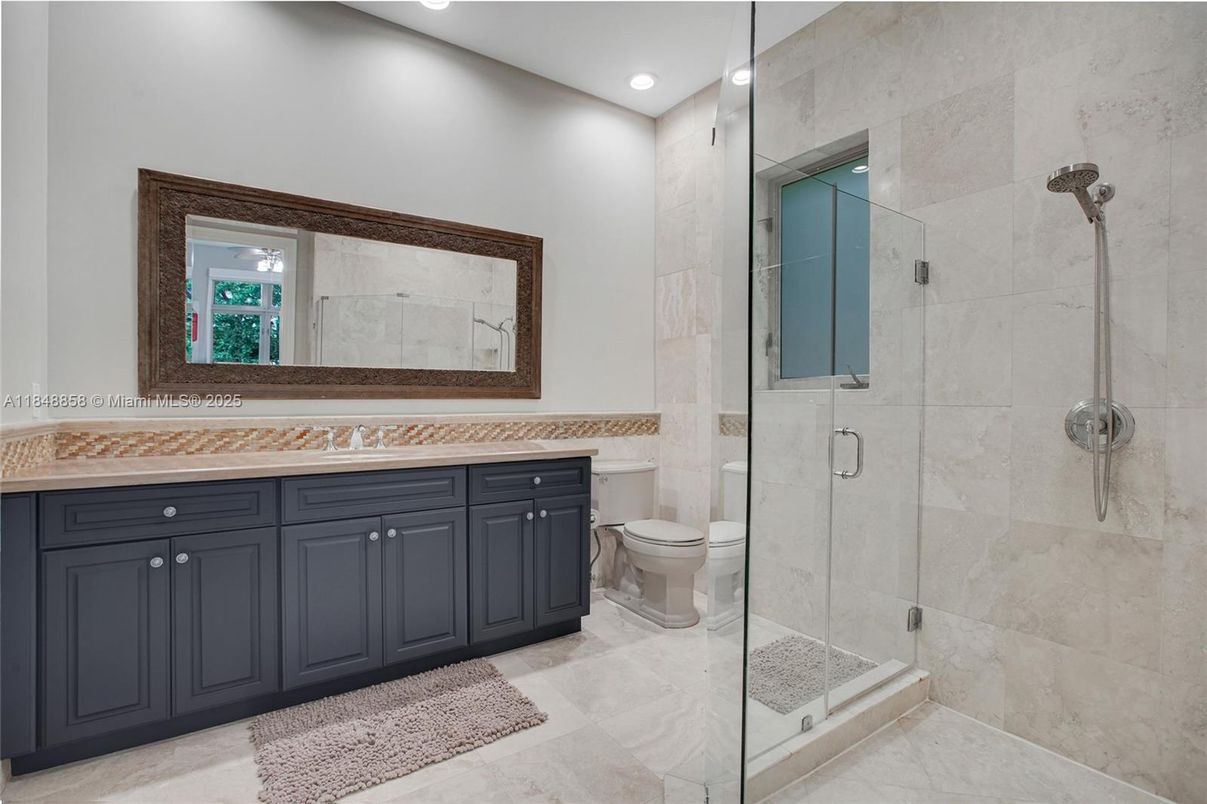 Bathroom, Glass Shower, Interior, Recessed Lighting