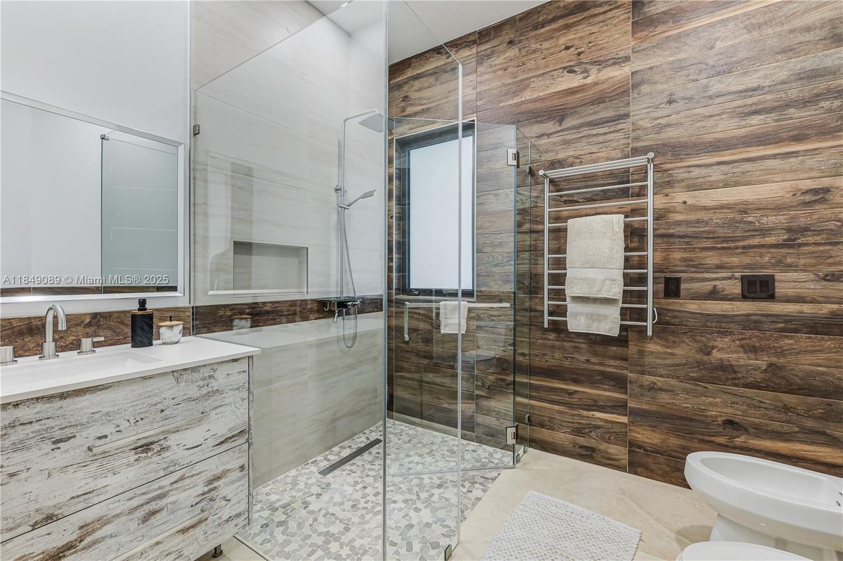 Bathroom, Glass Shower, Interior, Wooden Walls