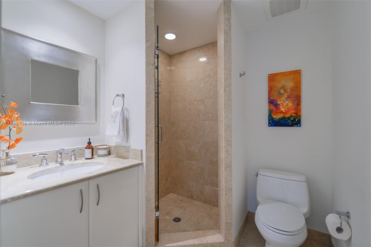 Bathroom, Glass Shower, Interior, Recessed Lighting
