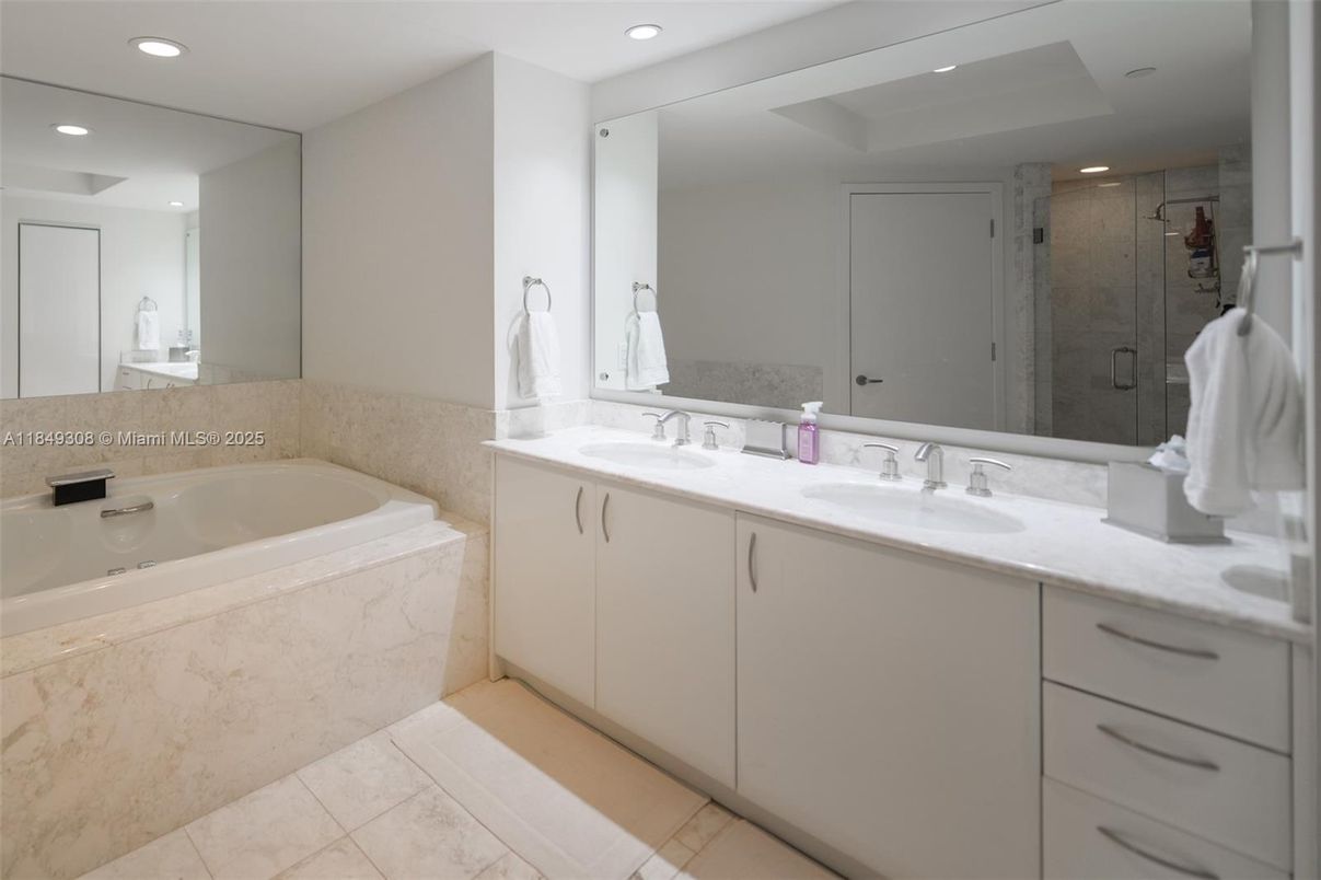 Bathroom, Dual Sink Vanities, Glass Shower, Interior, Recessed Lighting