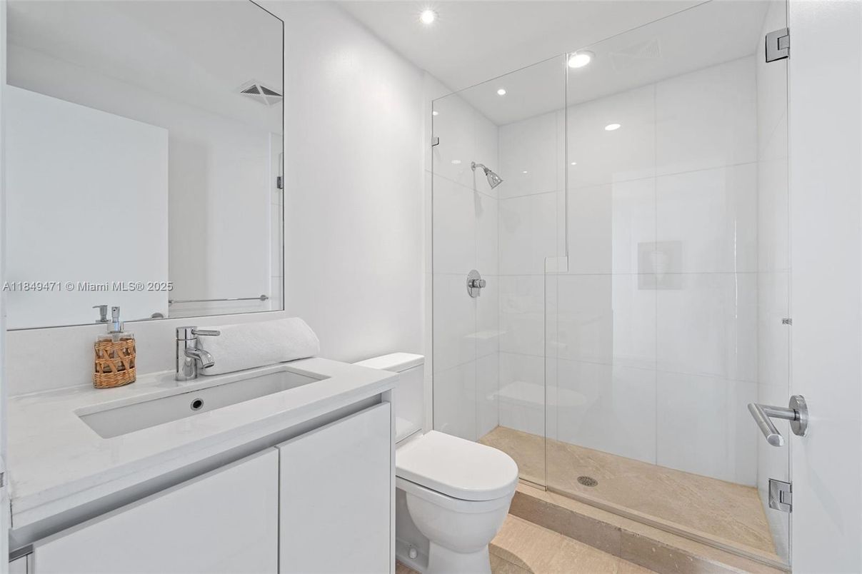 Bathroom, Glass Shower, Interior, Recessed Lighting