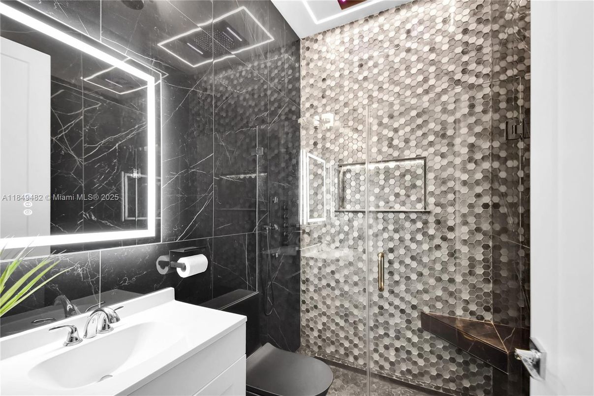 Bathroom, Glass Shower, Interior, Marble Walls