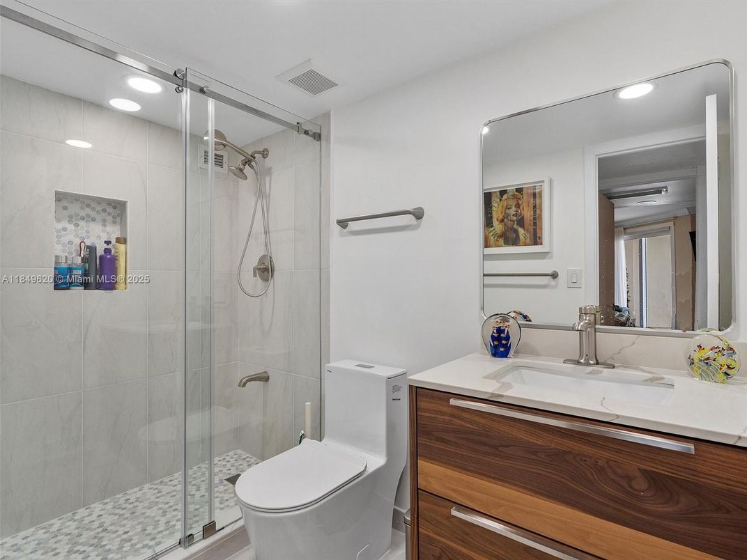 Bathroom, Glass Shower, Interior, Recessed Lighting
