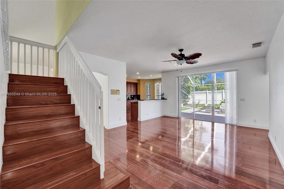 Empty room, Interior, Kitchen, Recessed Lighting, Wood Texture Flooring