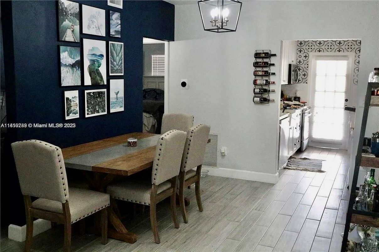 Dining room, Interior, Pendant Lights, Wood Texture Flooring