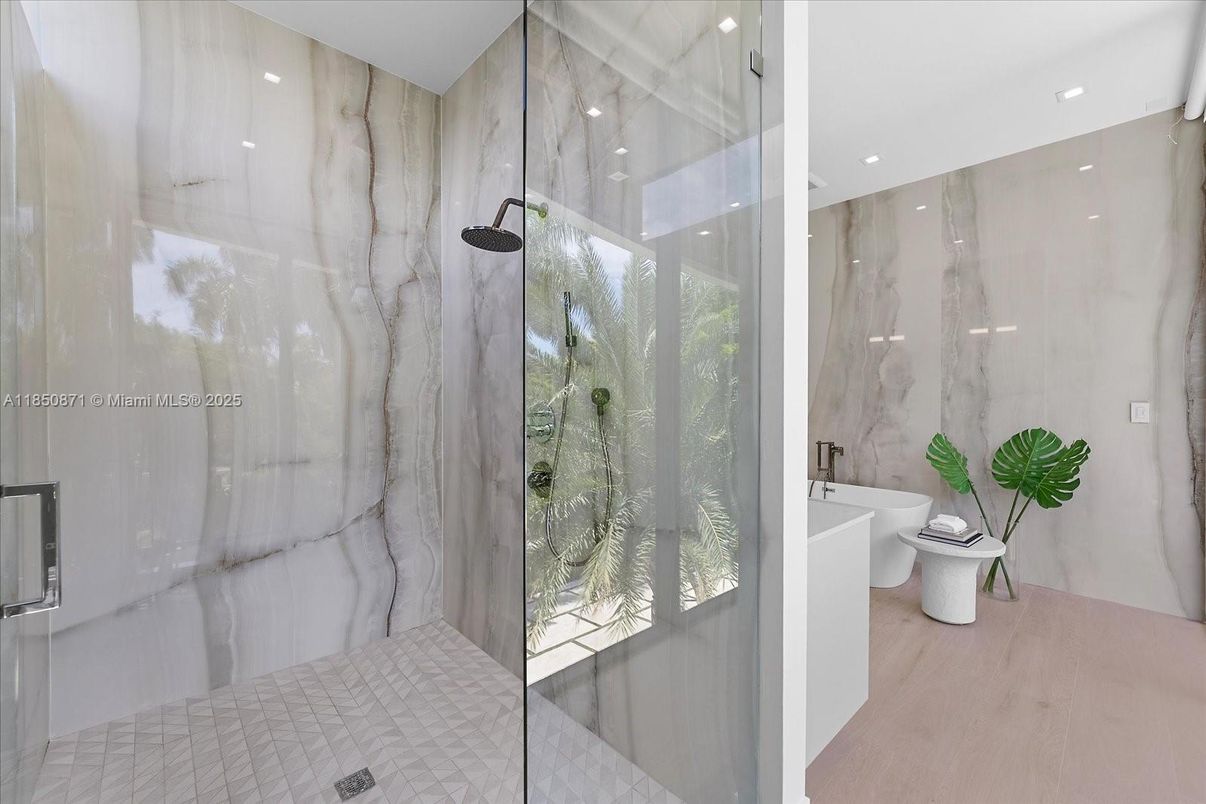 Bathroom, Interior, Marble Walls, Recessed Lighting