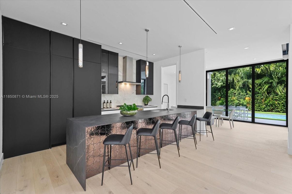 Interior, Kitchen, Pendant Lights, Recessed Lighting, Wood Texture Flooring