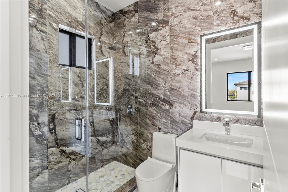 Bathroom, Glass Shower, Interior, Marble Walls