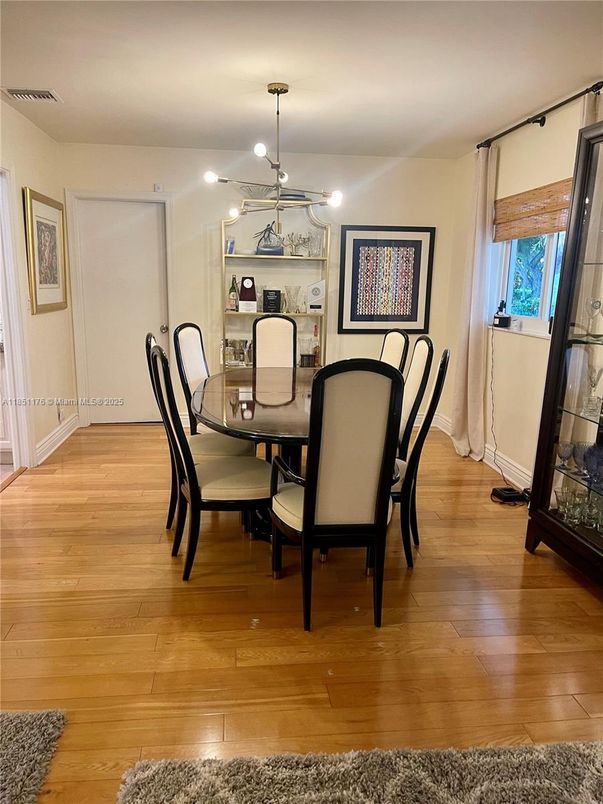 Dining room, Interior, Pendant Lights, Wood Texture Flooring