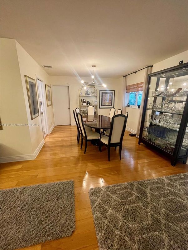 Dining room, Interior, Pendant Lights, Wood Texture Flooring