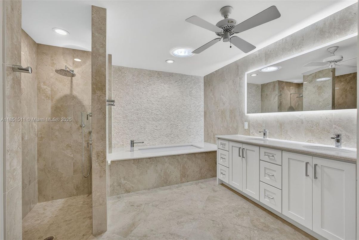 Bathroom, Dual Sink Vanities, Glass Shower, Interior, Recessed Lighting