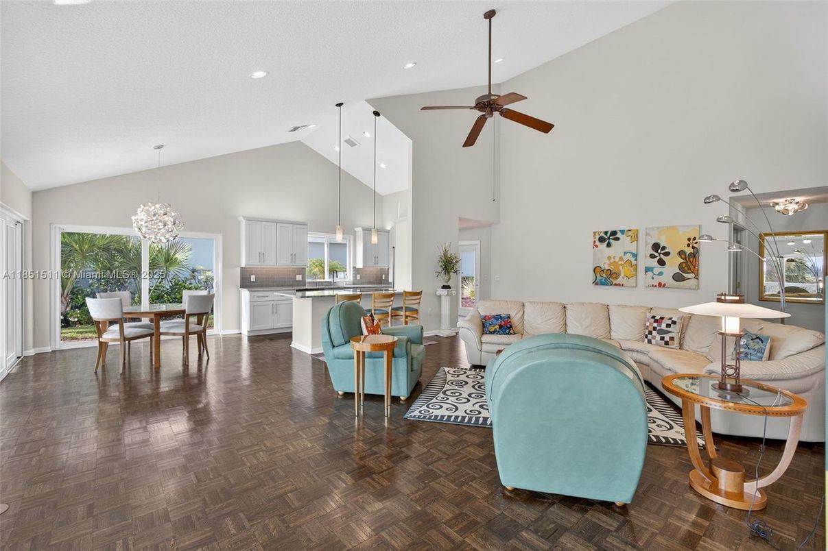 Dining room, Interior, Kitchen, Living room, Pendant Lights, Recessed Lighting, Wood Texture Flooring
