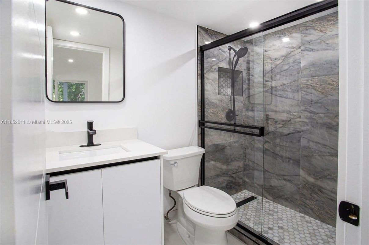 Bathroom, Glass Shower, Interior, Marble Walls, Recessed Lighting
