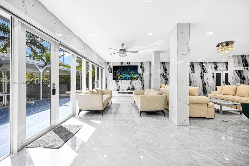 Interior, Living room, Marble Walls, Recessed Lighting