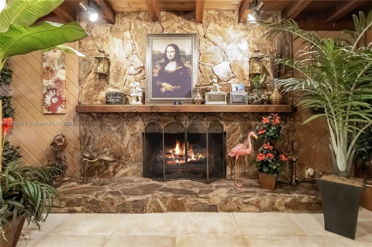 Fireplace, Interior, Stone Walls, Wooden Beams