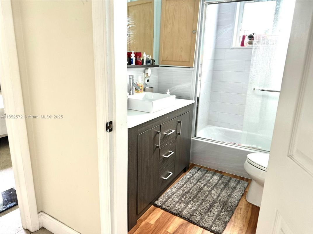 Bathroom, Glass Shower, Interior, Wood Texture Flooring