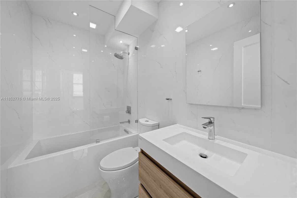 Bathroom, Glass Shower, Interior, Marble Walls, Recessed Lighting