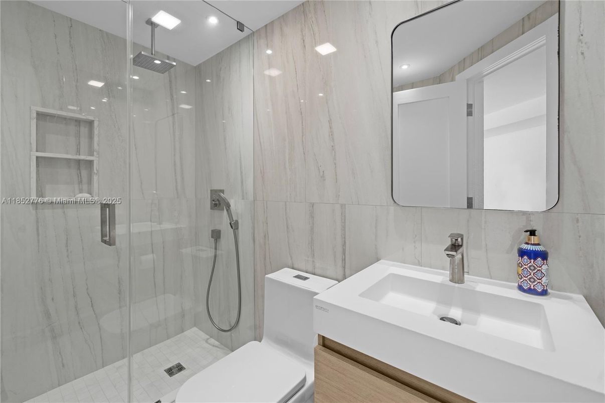 Bathroom, Glass Shower, Interior, Recessed Lighting