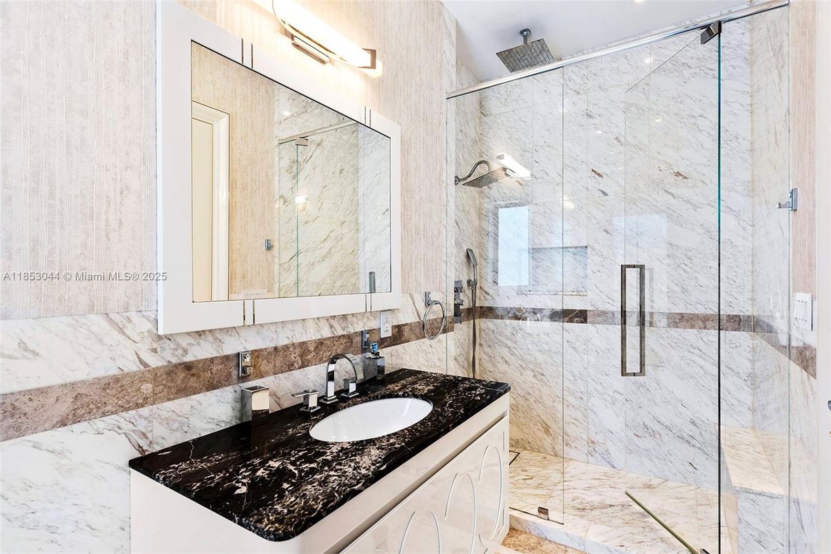 Bathroom, Glass Shower, Interior, Marble, Marble Walls