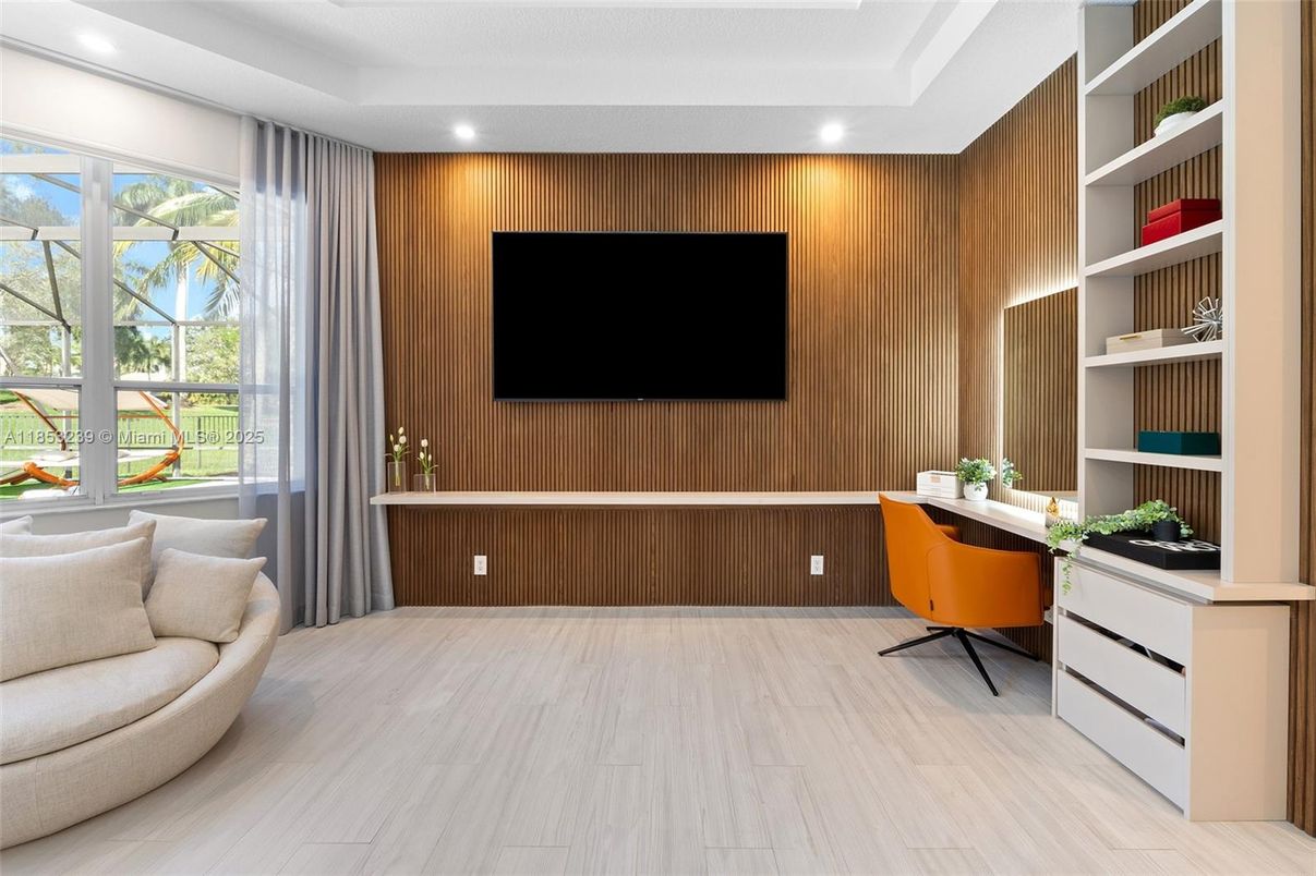 Home Office, Interior, Recessed Lighting, Wooden Walls