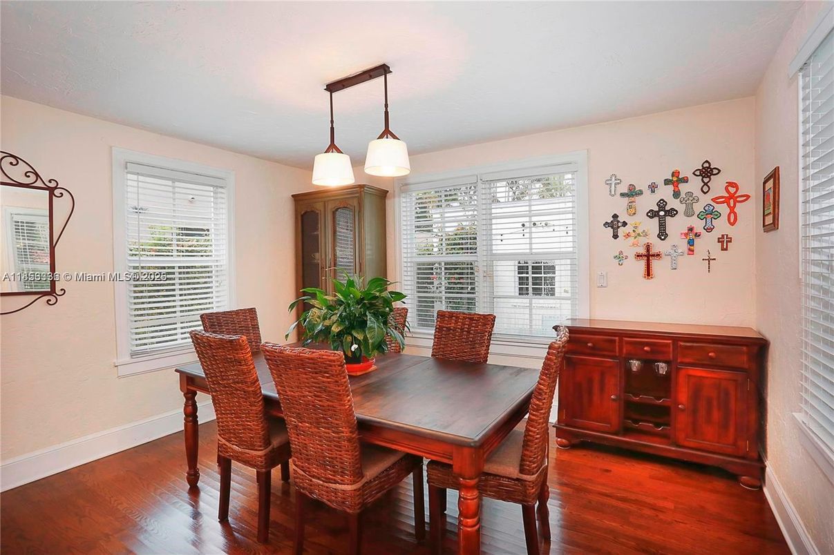 Dining room, Interior, Pendant Lights, Wood Texture Flooring