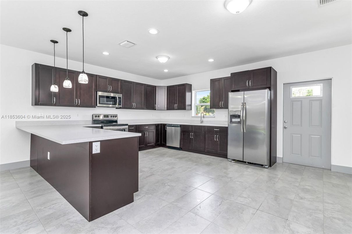 Interior, Kitchen, Pendant Lights, Recessed Lighting, Stainless Steel Appliances