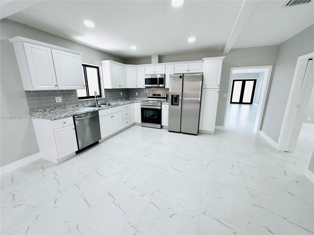 Interior, Kitchen, Marble, Recessed Lighting, Stainless Steel Appliances