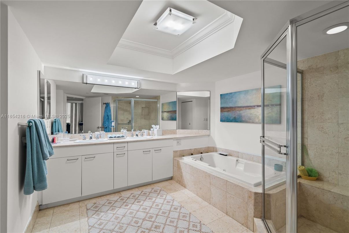 Bathroom, Dual Sink Vanities, Glass Shower, Interior, Recessed Lighting