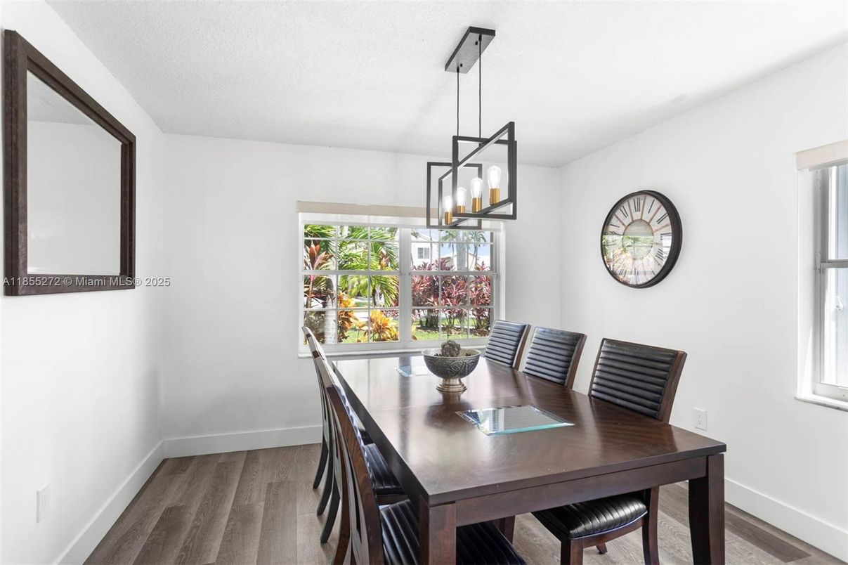 Dining room, Interior, Pendant Lights, Wood Texture Flooring