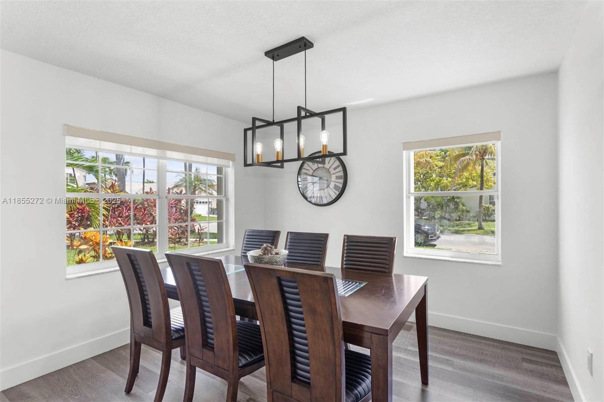 Dining room, Interior, Pendant Lights, Wood Texture Flooring