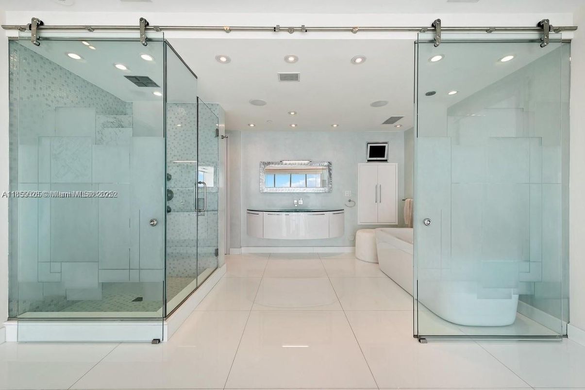 Bathroom, Glass Shower, Interior, Recessed Lighting