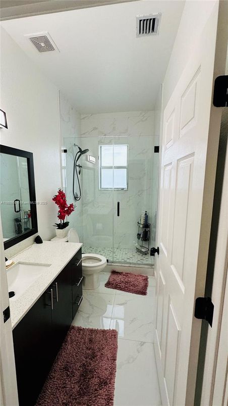 Bathroom, Glass Shower, Interior, Marble, Marble Walls