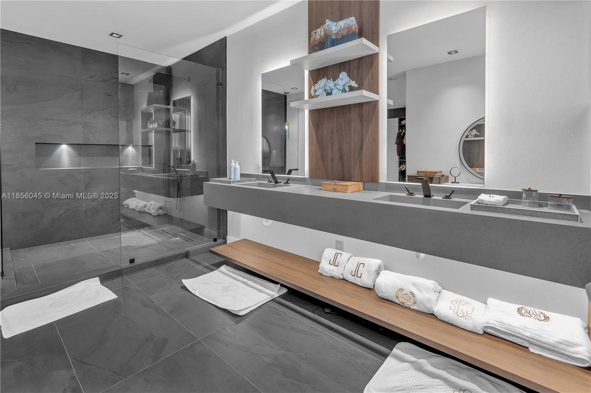 Bathroom, Dual Sink Vanities, Glass Shower, Interior, Recessed Lighting