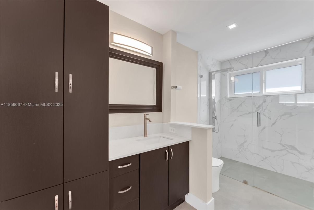 Bathroom, Glass Shower, Interior, Marble Walls, Recessed Lighting