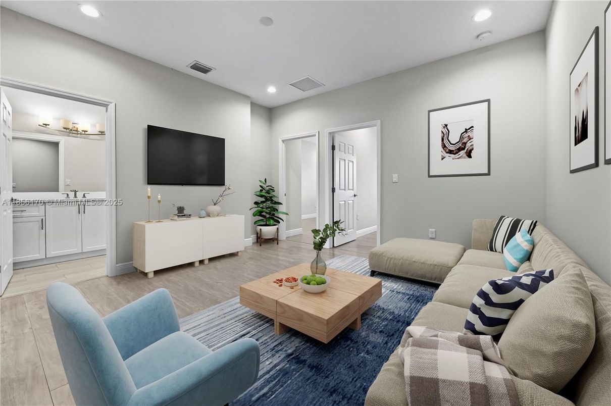 Interior, Living room, Recessed Lighting, Wood Texture Flooring