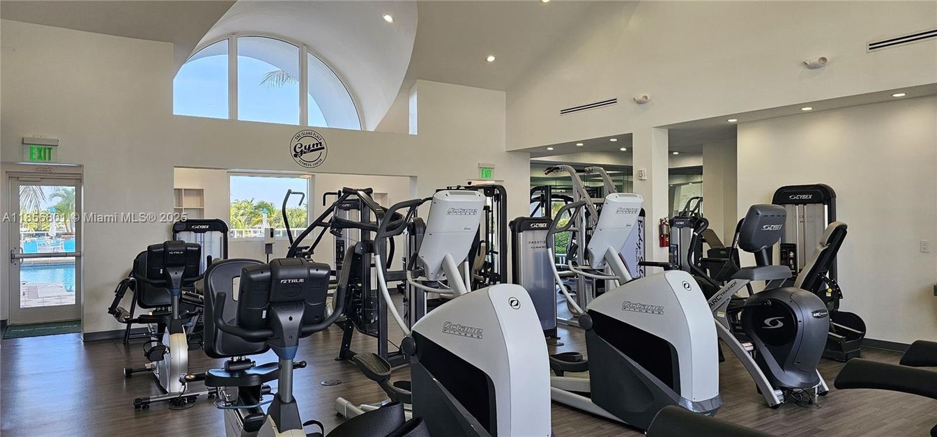 Fitness Equipment, Gym, Interior, Recessed Lighting, Wood Texture Flooring