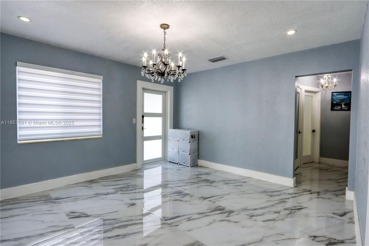 Chandelier, Empty room, Interior, Marble, Recessed Lighting