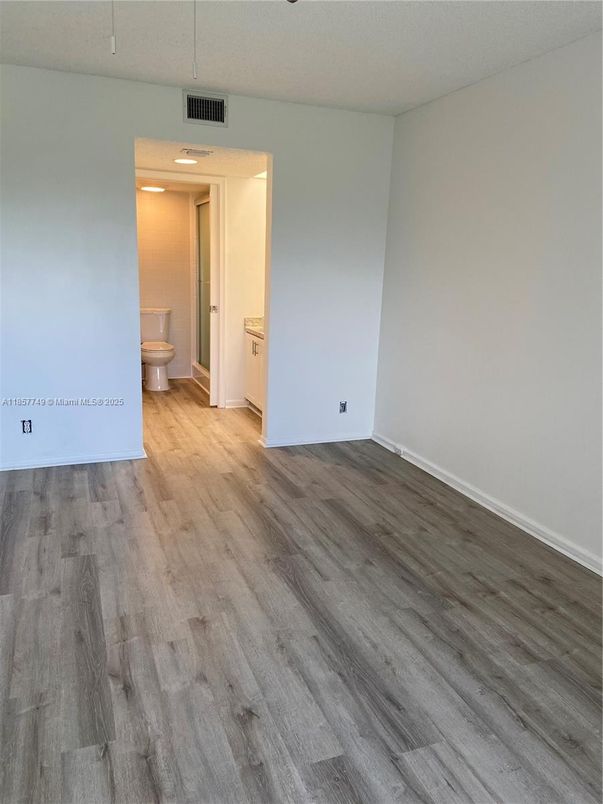 Bathroom, Empty room, Interior, Recessed Lighting, Wood Texture Flooring