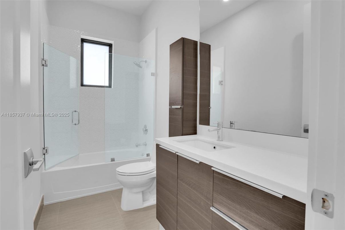Bathroom, Glass Shower, Interior, Recessed Lighting, Wood Texture Flooring