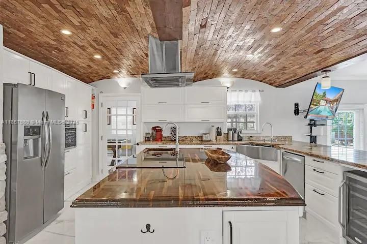 Interior, Kitchen, Recessed Lighting, Stainless Steel Appliances, Wooden Ceilings