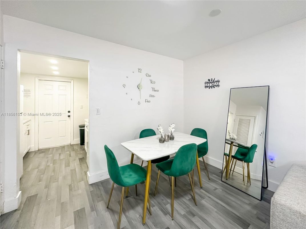 Dining room, Interior, Recessed Lighting, Wood Texture Flooring