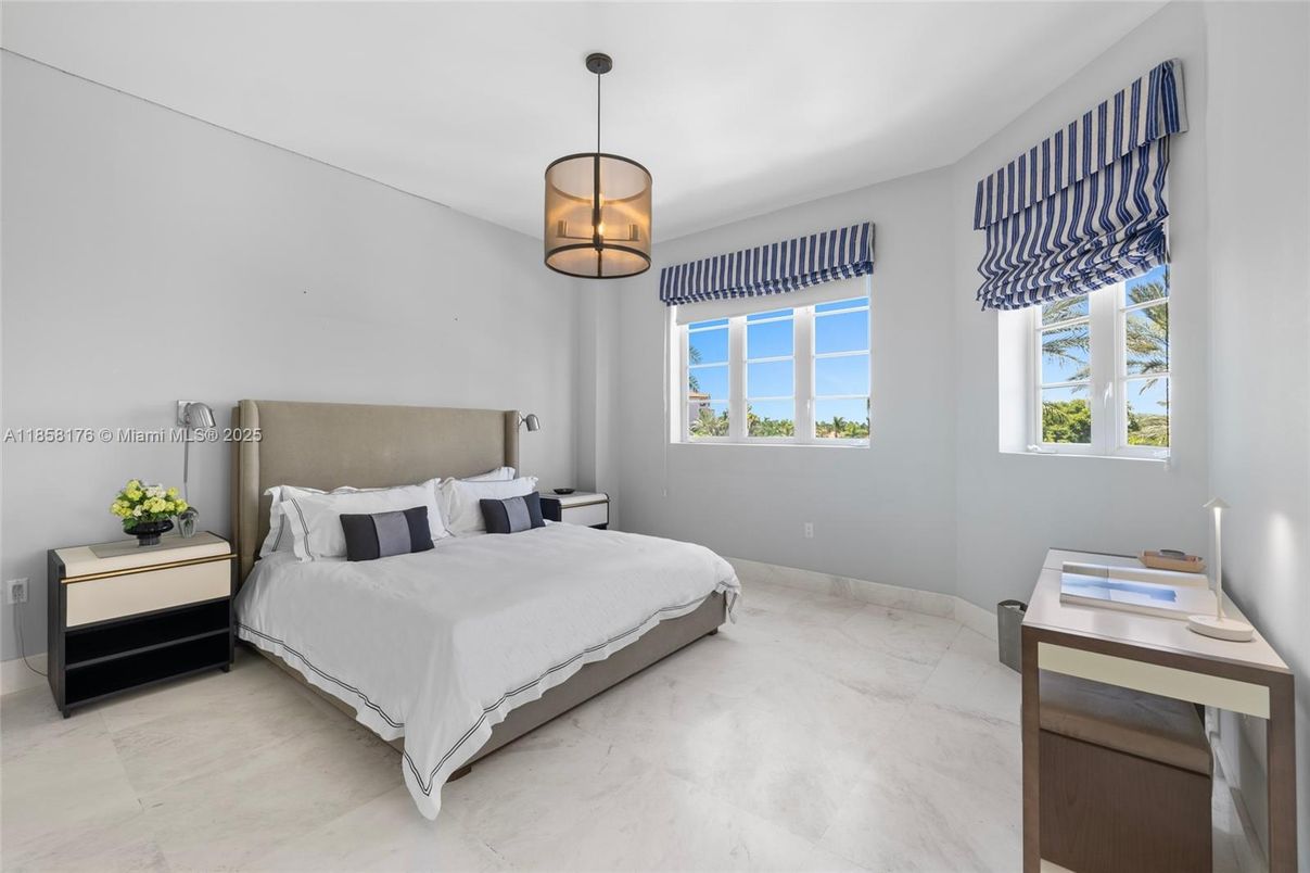 Bedroom, Interior, Marble, Pendant Lights, Water