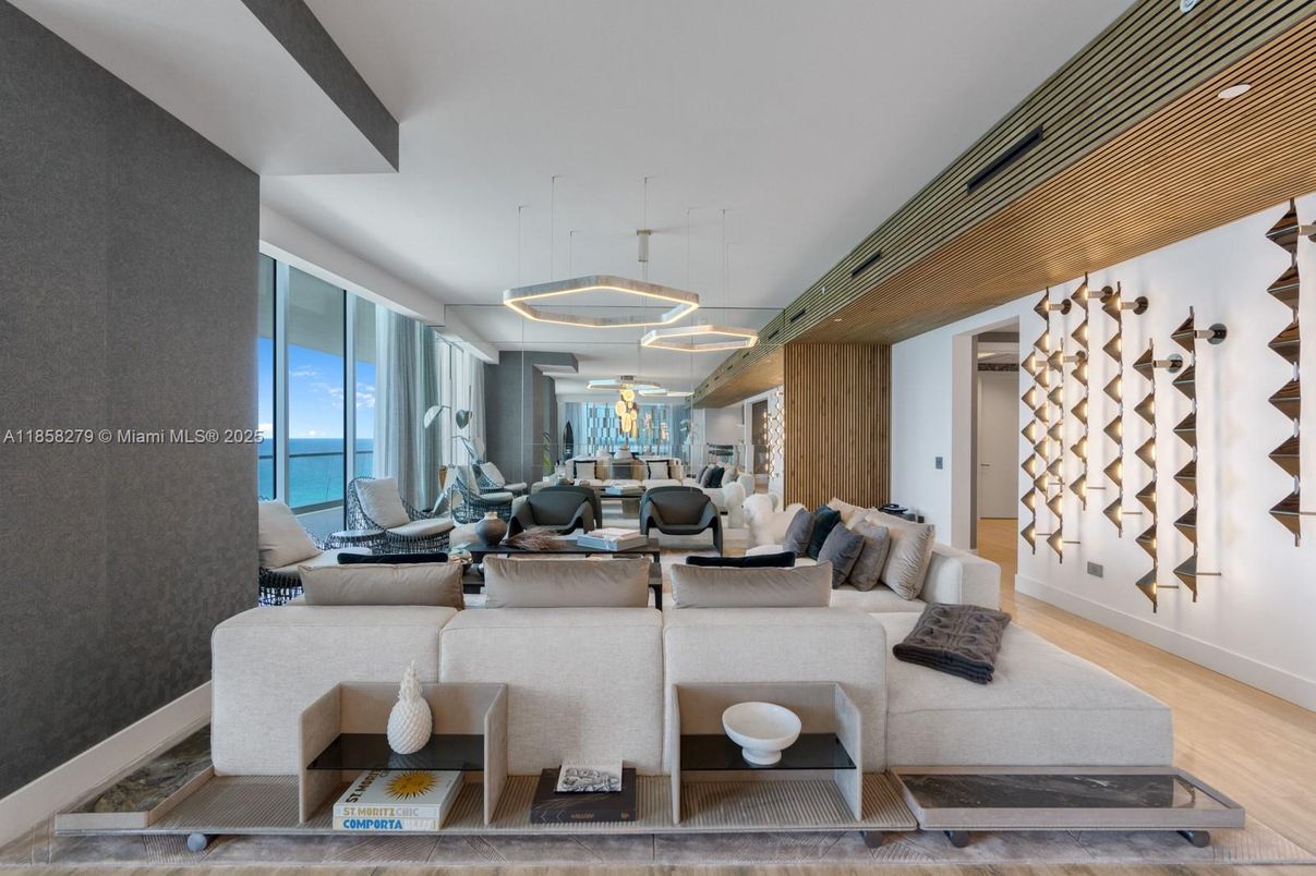 Interior, Living room, Pendant Lights, Water, Wood Texture Flooring