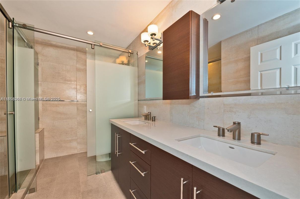 Bathroom, Dual Sink Vanities, Glass Shower, Interior, Recessed Lighting
